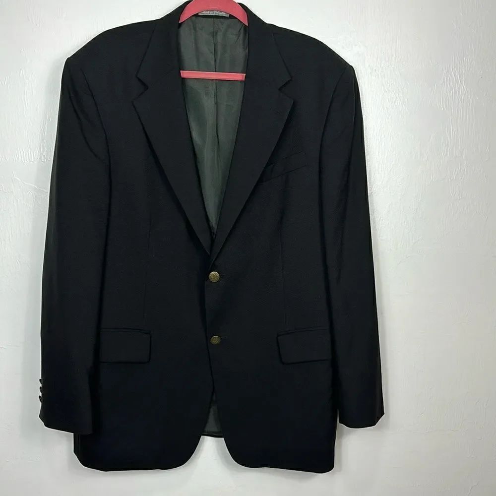 Oscar De La Renta Wool Black Two Button Closure Blazer Size 44R